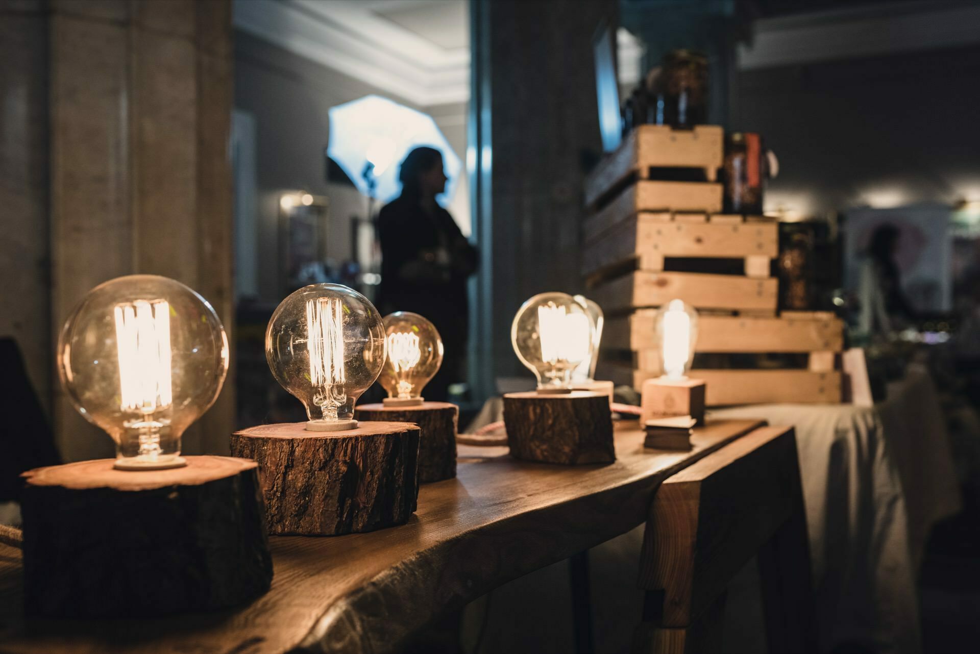 Light bulbs in wooden trunks