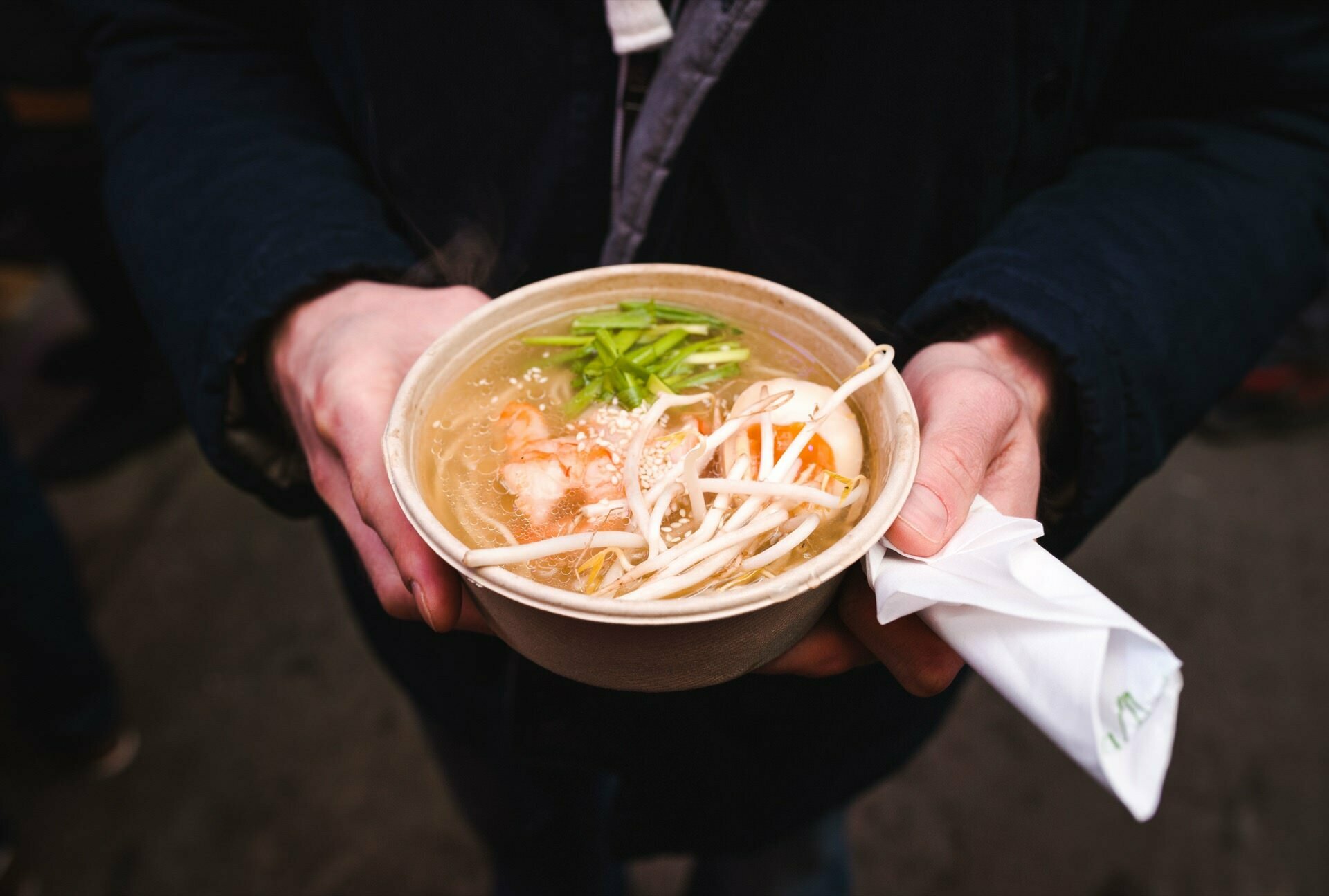 Bowl of soup with egg