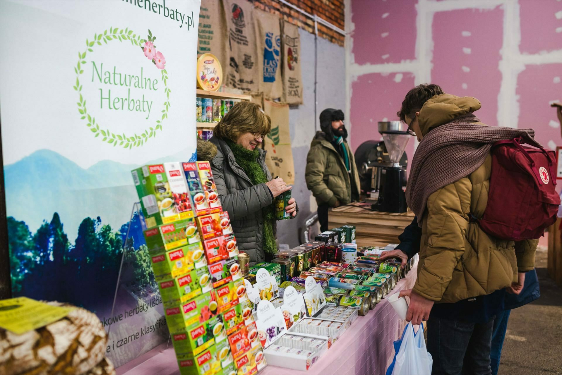 Stand with natural teas at nights and days fair