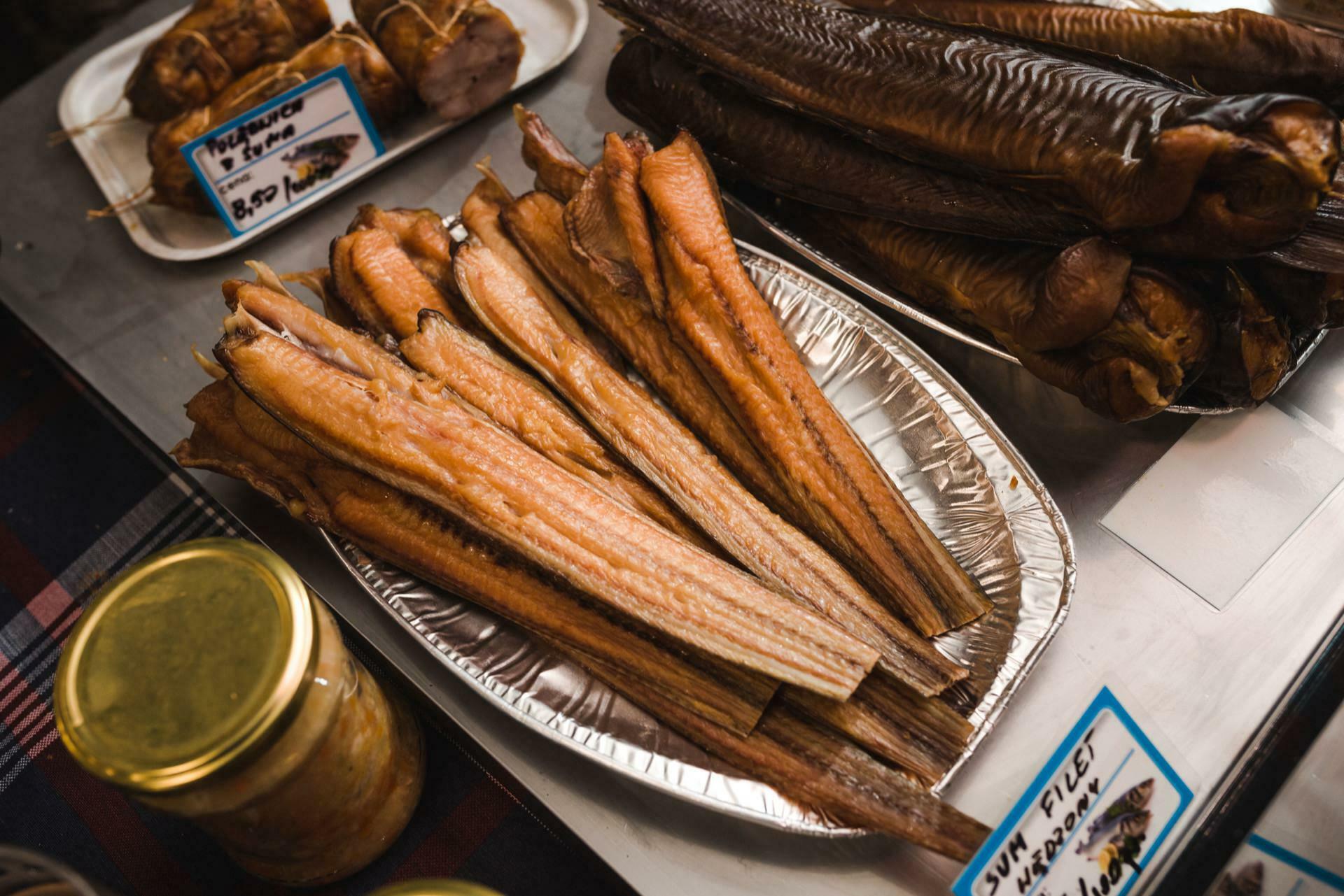 Smoked fillets on a silver tray