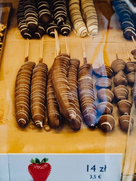 Chocolate-covered bananas and strawberries