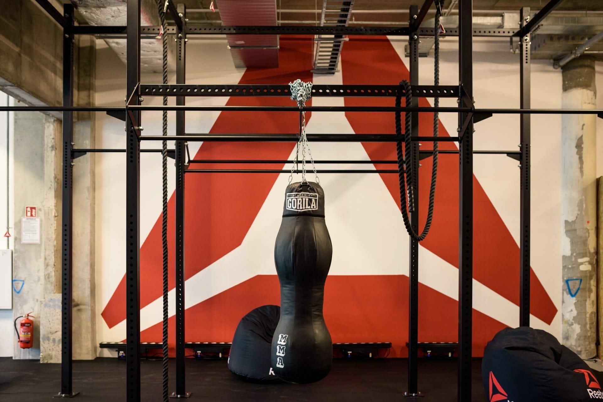 Workout bag with reebok octagon logo background