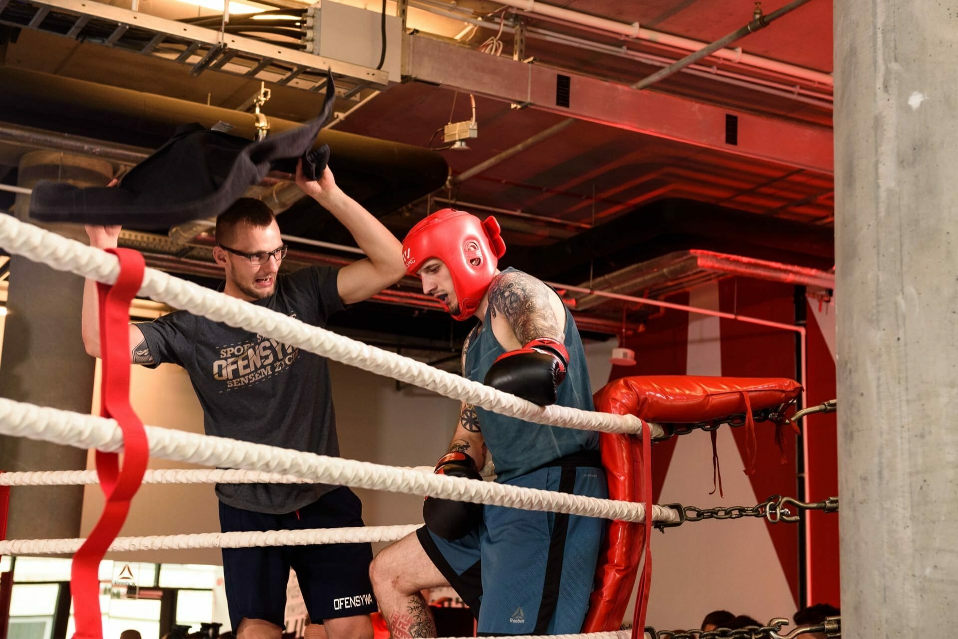 player in the red corner