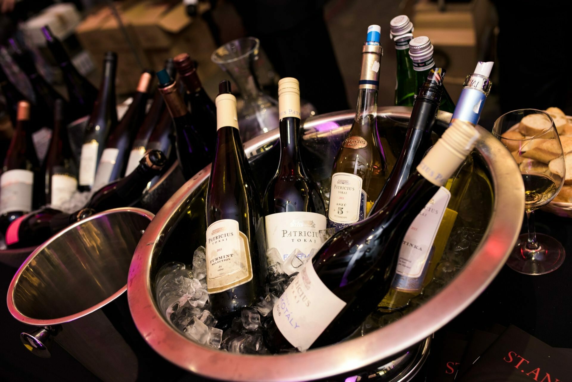 Bottles of wine in ice