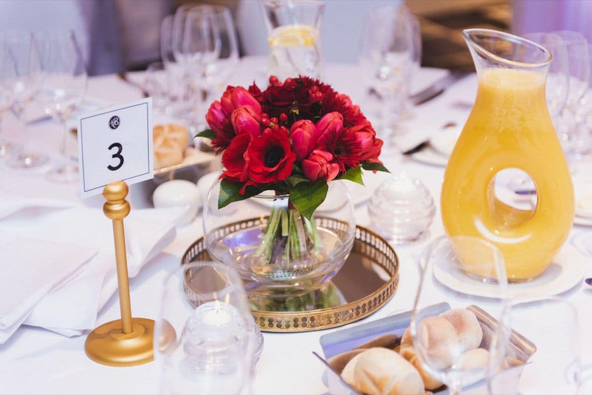 Flowers on the table at the bristol hotel during a corporate event