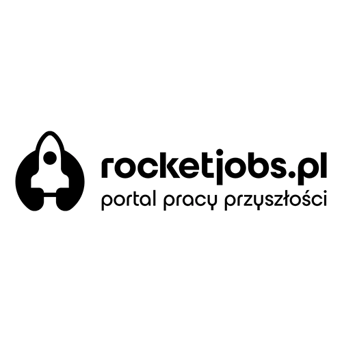 Ein schwarz-weißes Logo mit einem Raketensymbol auf der linken Seite und dem Text 'rocketjobs.co.uk das Jobportal der Zukunft' auf der rechten Seite. Das einfache, moderne Design spiegelt Innovation wider und wird in Kundenrezensionen oft gelobt. 