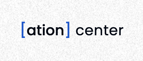 The image displays the text "[ation] center" on a spotted light gray background, with square brackets and "ation" in blue, stylized for event photography or photography branding. The rest of the text is in black. 