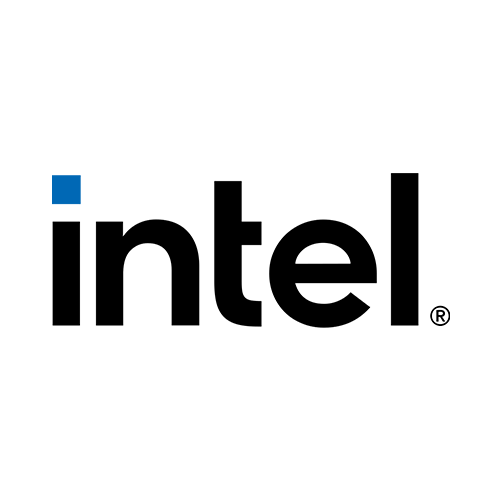 logo intel klient fotografa Obraz przypomina logo fotografia eventowa, wyświetlając słowo "intel" pogrubionymi czarnymi literami z małym niebieskim kwadratem nad małą literą "i" i symbolem zarejestrowanego znaku towarowego obok niego.