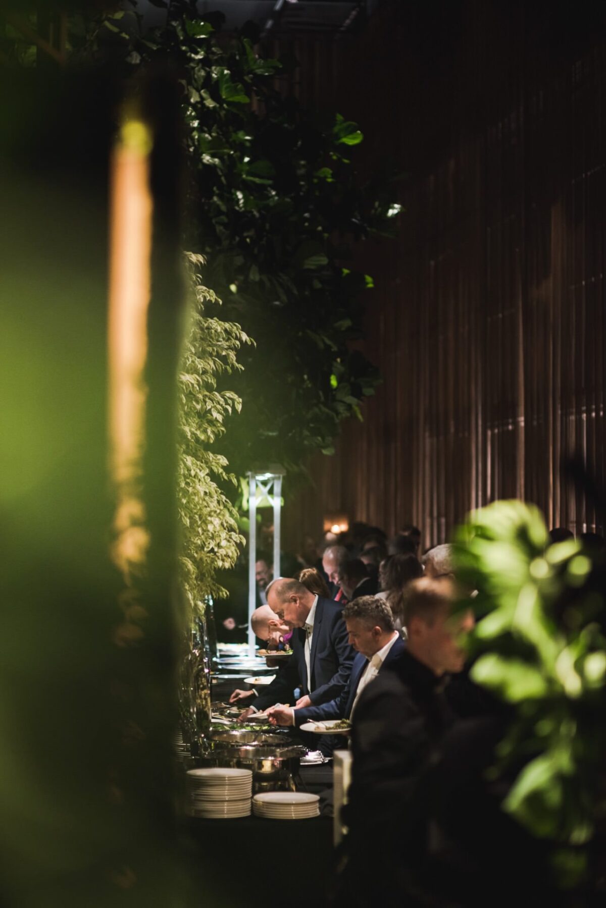 The gala buffet at Belvedere seen through the greenery of the orangery