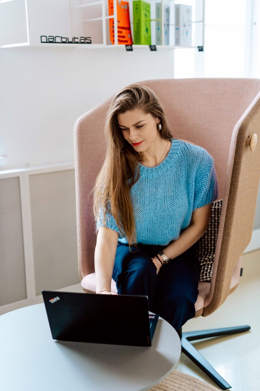 Workstation with a high-backed Narbutas armchair by the window