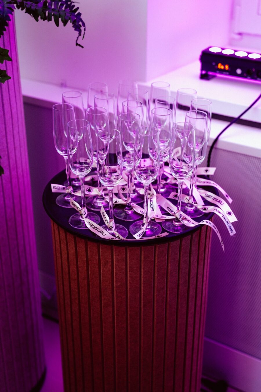 Glasses prepared for the guests of the Narbutas showroom opening